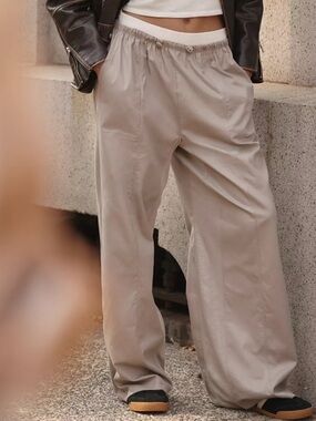 Daily Practice x Anthropologie Drawstring Ruched-Ankle Wide-Leg Pants Sz LARGE